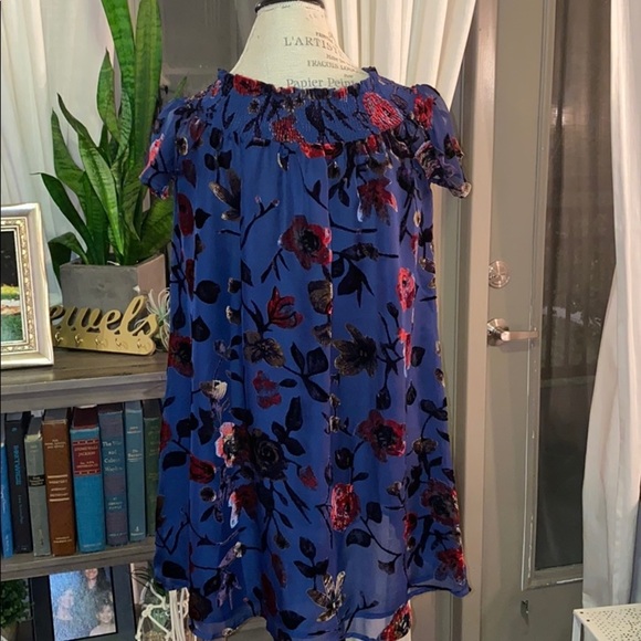 EN CREME navy floral dress with sheer lining SMALL​ - Picture 5 of 12